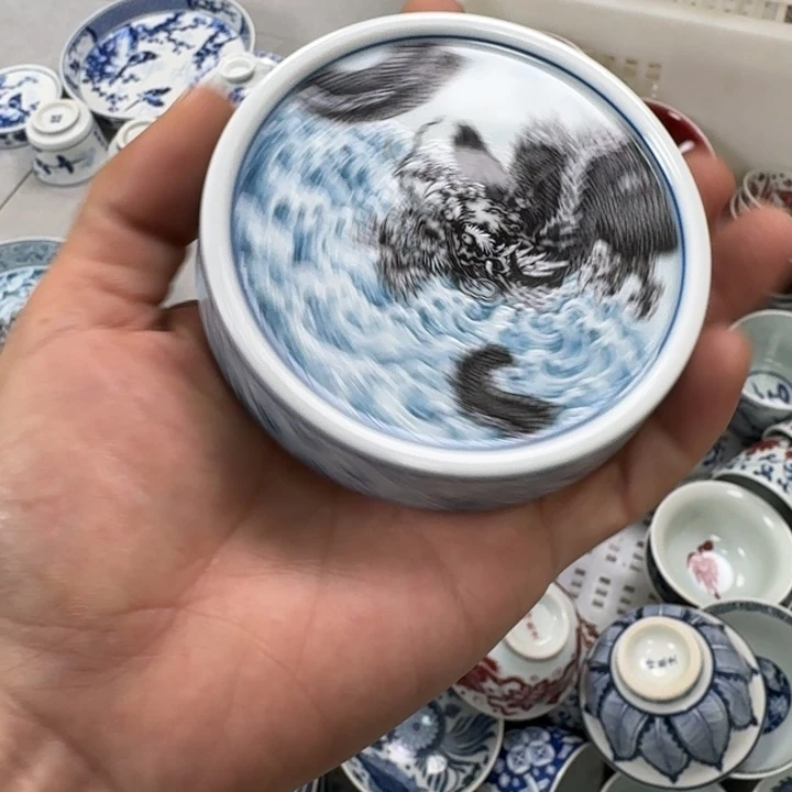 摆件过*人蓝墨龙游海盖置