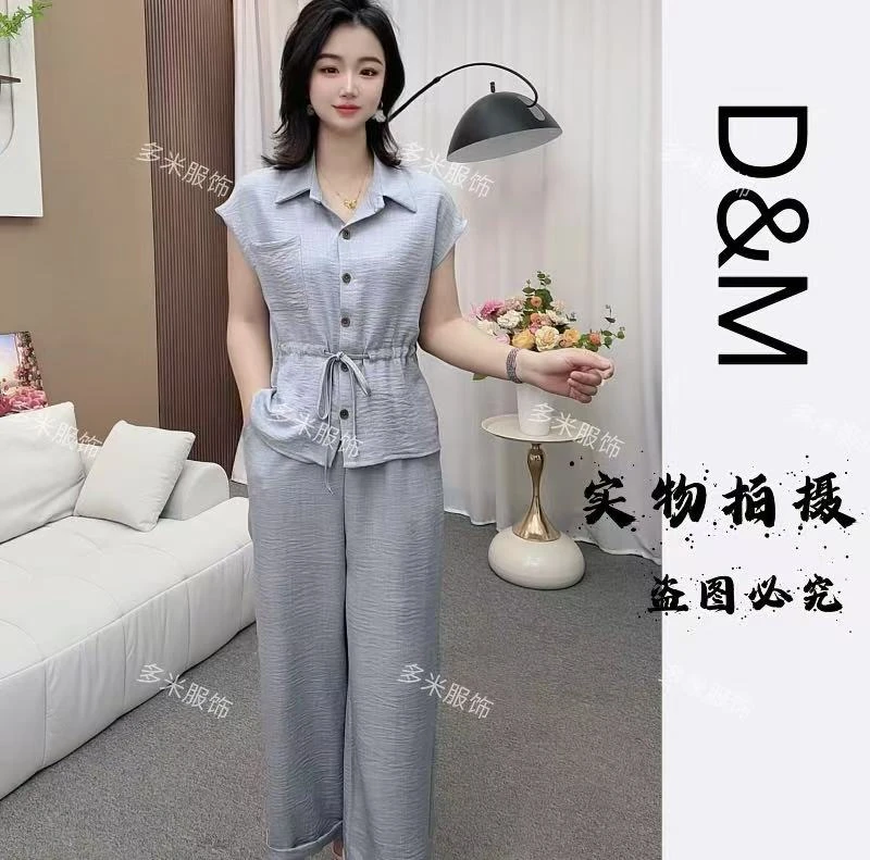 【多米推荐】2025夏季新款衬衫T恤气质显瘦女士时尚套装