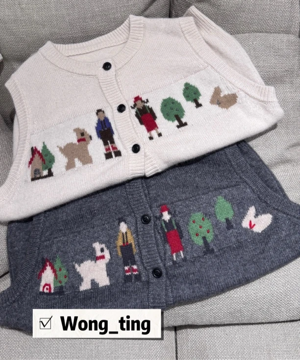 【W_ting】2025新款两色幸福一家羊毛开衫马甲12312