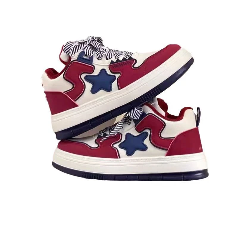 B516米红高帮星星小白鞋女款新款爆款百搭小众休闲厚底运动板鞋子