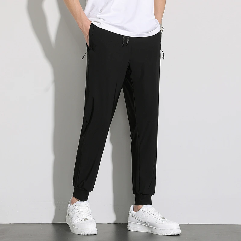 高弹冰丝裤男款女款休闲裤薄款直筒束脚长裤大码宽松九分裤运动裤