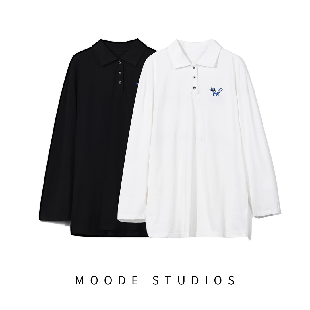 MODE【猫咪】2025春男女同款POLO领刺绣上衣