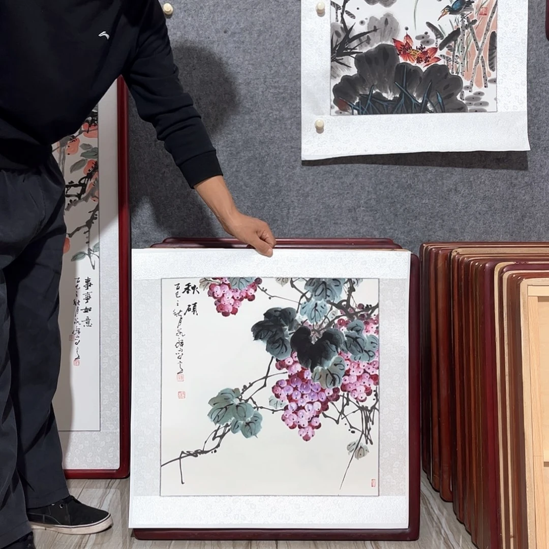 国画书画作品带框63×63