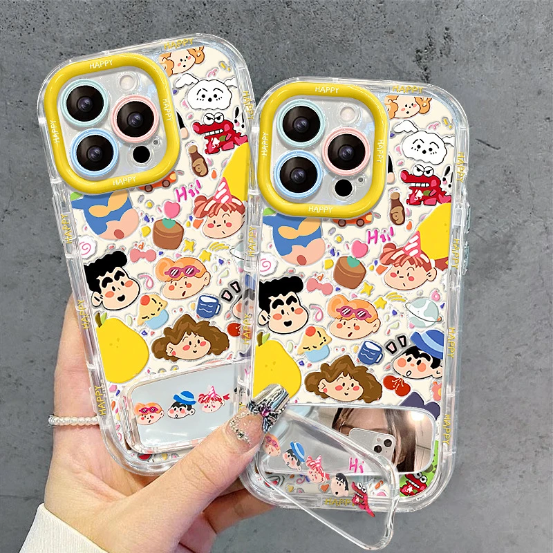 小新镜子支架适用苹果16promax手机壳15可爱卡通14全包13防摔软胶