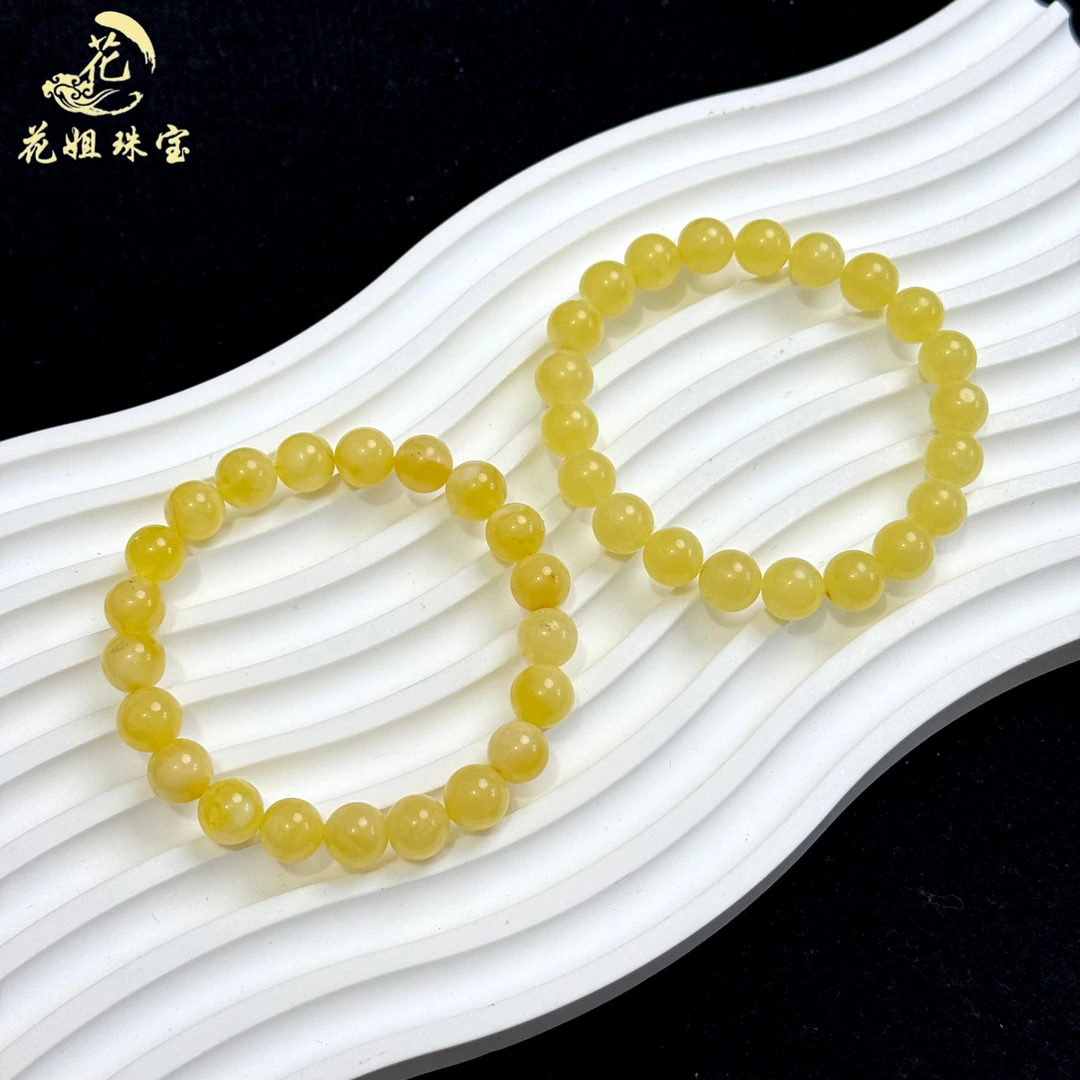 K03天然蜜蜡圆珠手串9+mm鸡油黄蜜蜡单圈情侣款 多样性发其一