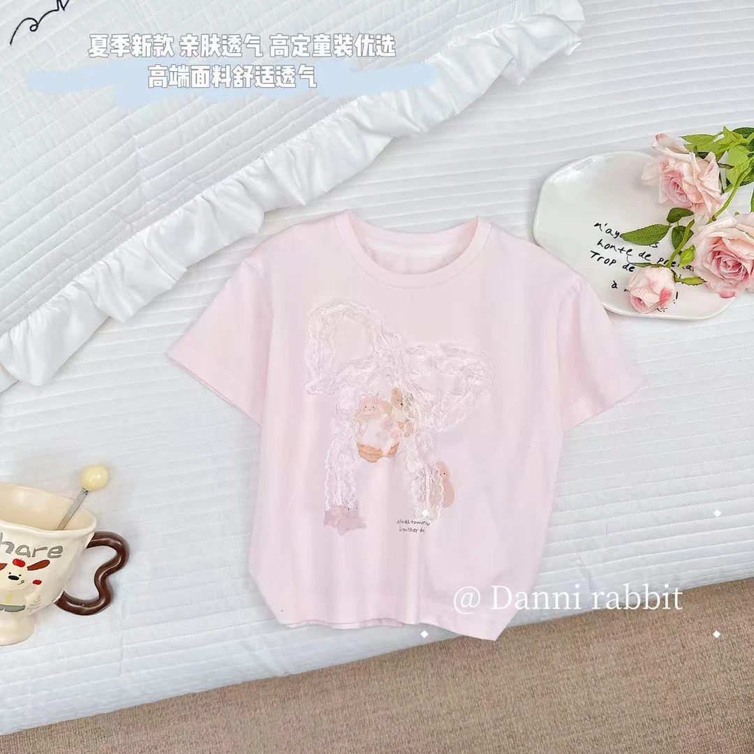 【Dannirabbit】*卡通小熊+蕾丝蝴蝶结*女童汉服短袖 X-7200