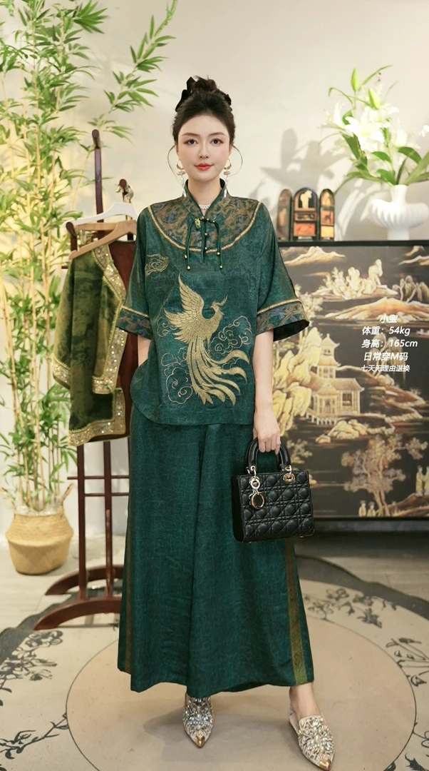 夏维莲2025夏季新款时尚新中式碘翠优雅女装套装（1740+1741）