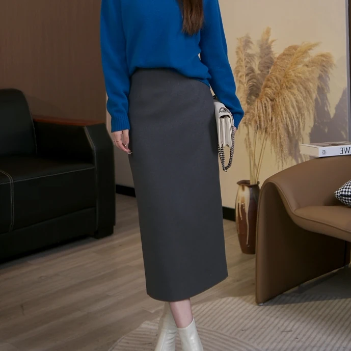 【毛呢直筒裙】毛呢长裙气质高腰半身裙显瘦遮跨秋冬新款2529