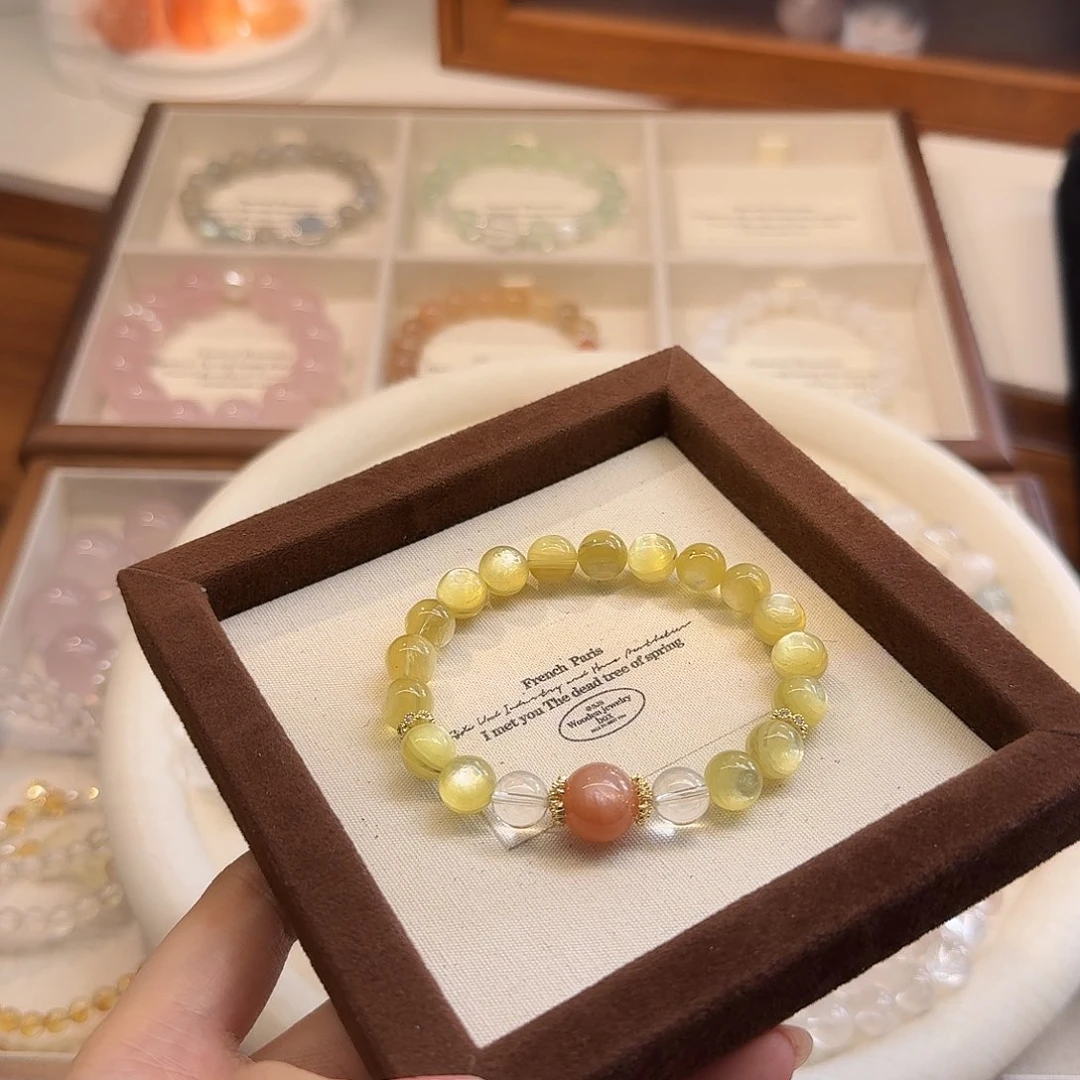 ****️烟晶手链未镶嵌金锂云母橙月光手串