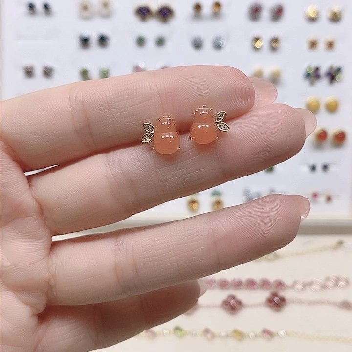 南红玛瑙耳饰银S925镀金镶嵌399