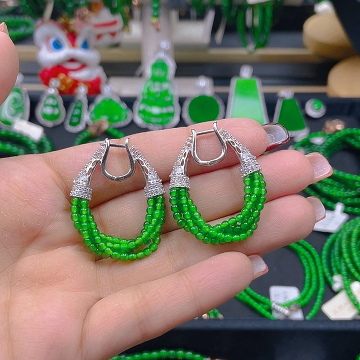 未镶嵌翡翠耳饰珠珠同款耳环