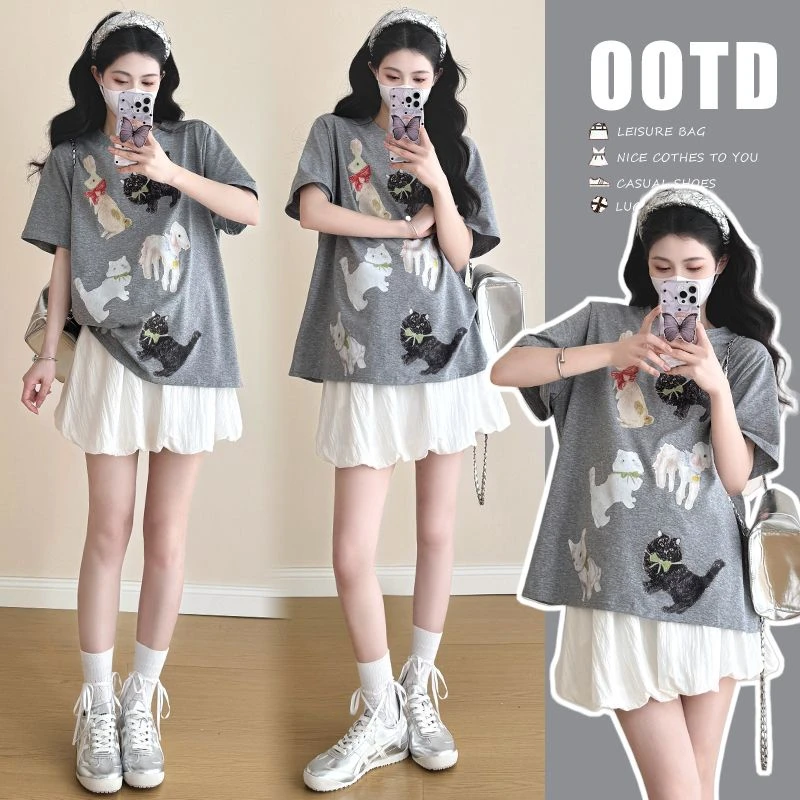 孕妇上衣短袖夏装宽松时髦夏季新款t恤宽松遮肚不显怀夏天半袖