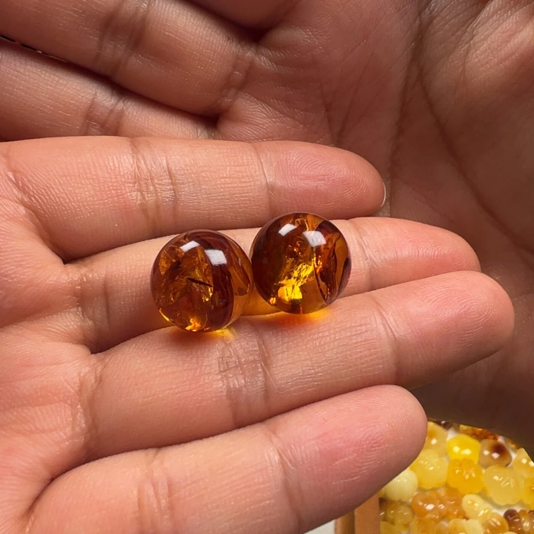 琥珀（花珀）颈饰未镶嵌猫*眯散珠13mm+