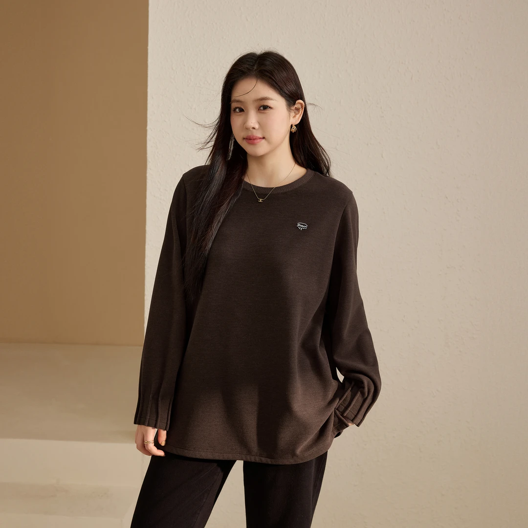 纤莉秀W大码女装流光风设计感秋冬软糯底抓毛高弹T恤QK4638