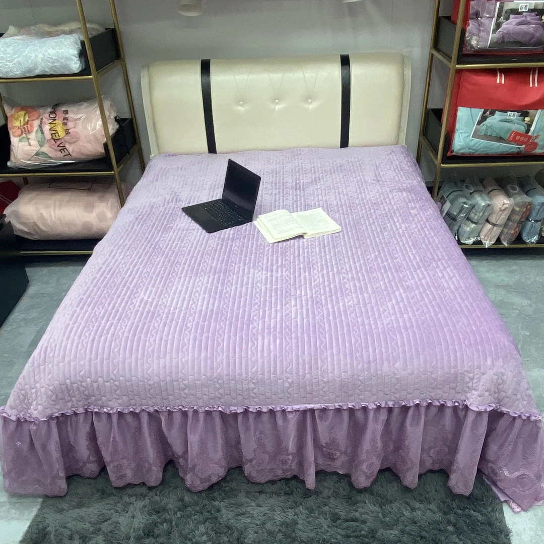 ：床盖宝宝绒牛奶绒加厚保暖防滑床盖床裙蕾丝床单双12抢购价