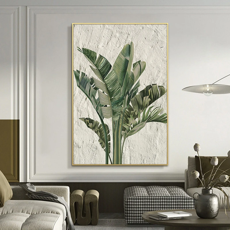 益师傅晶瓷玄关装饰画 走廊挂画 铝合金边框背景落地画叶子80120