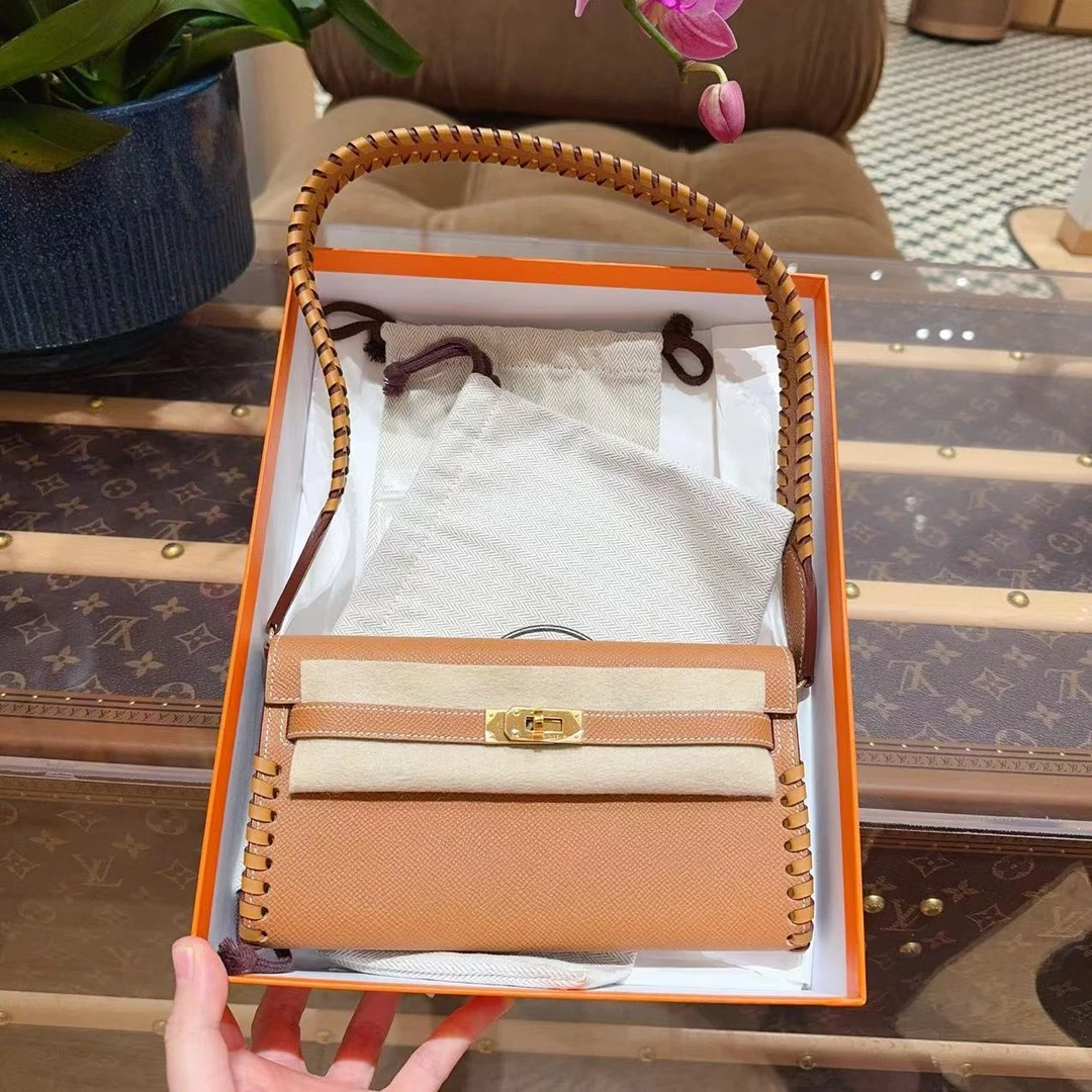 全新未使用 Hermes/爱马仕 kellytogo/金棕拼芝麻色