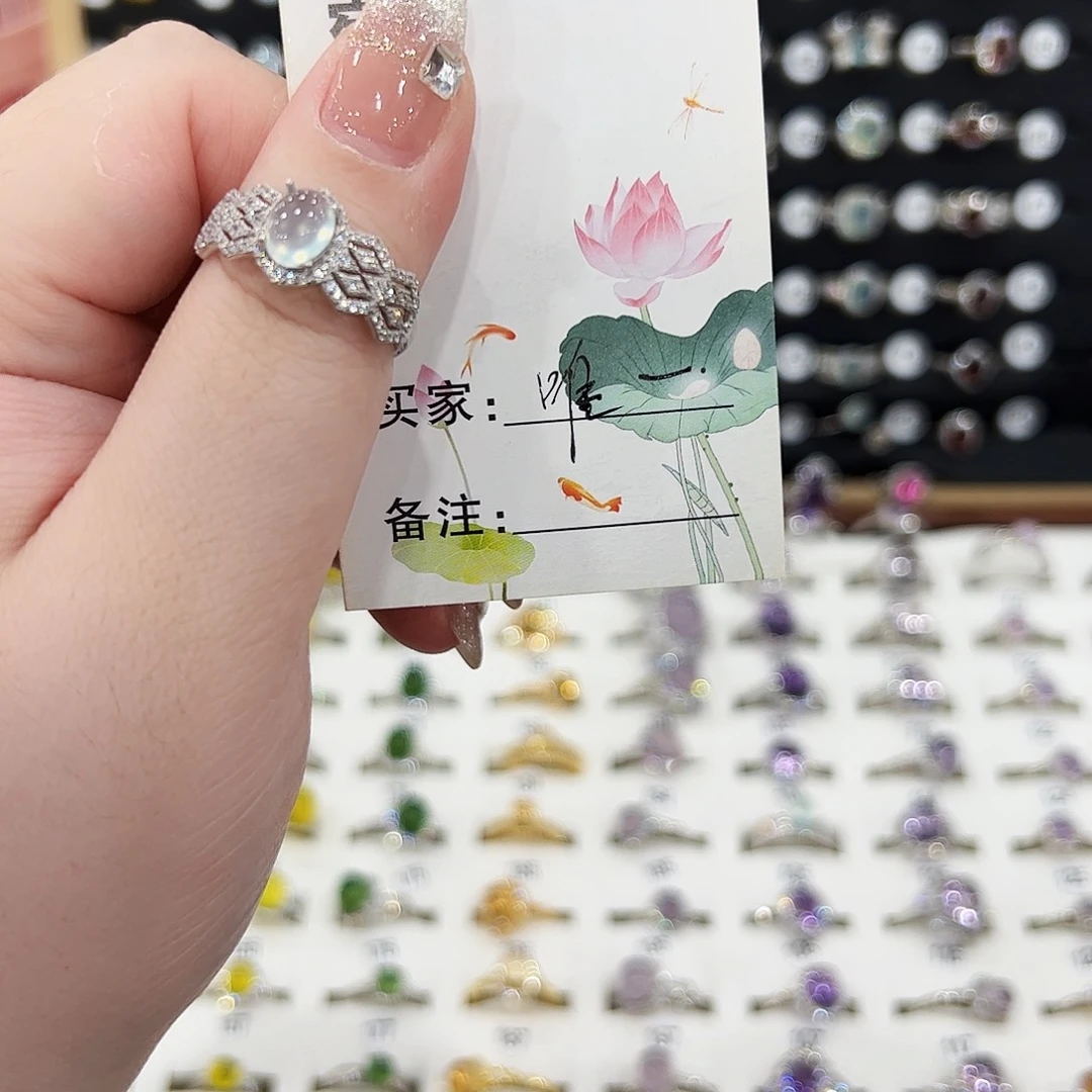 唯****蛇纹石玉银S925镶嵌戒指戒指