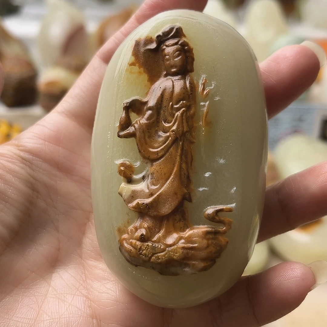 石材古青石不退换观音微瑕