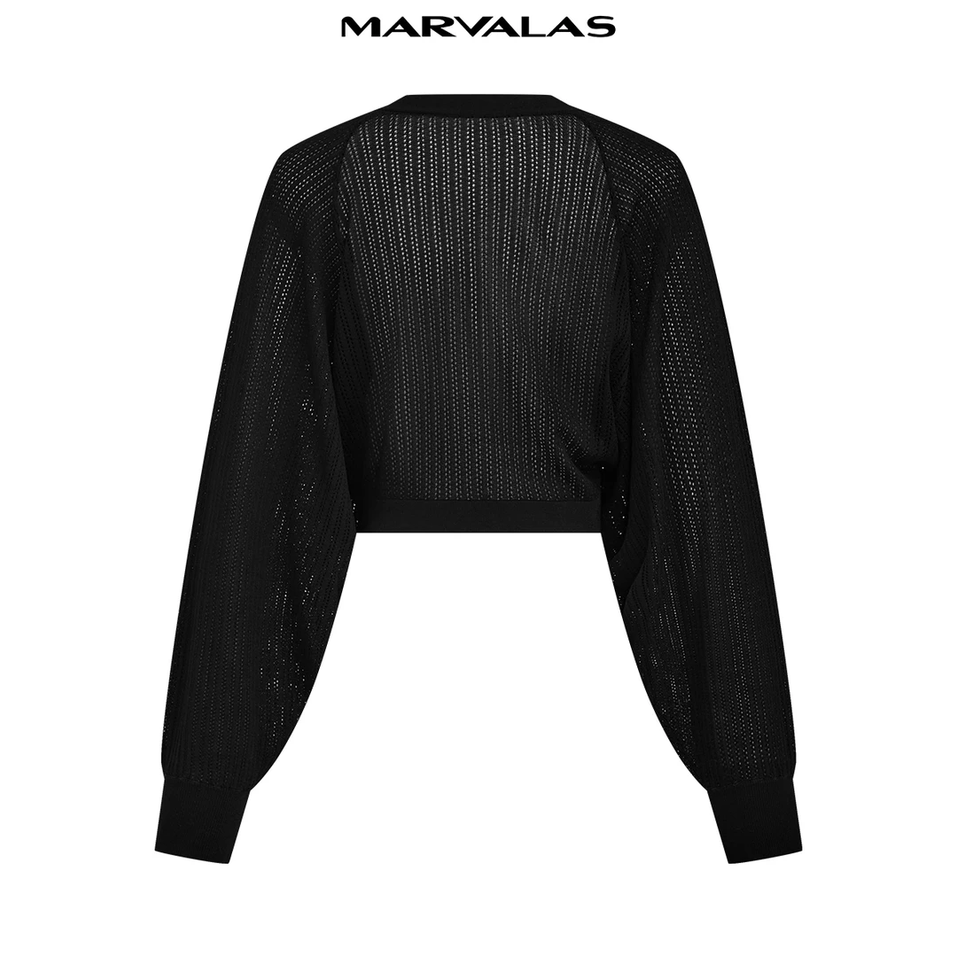 【曼德诗】曼德诗冰爽丝开衫2024夏季新款镂空网孔纯色针织衫女