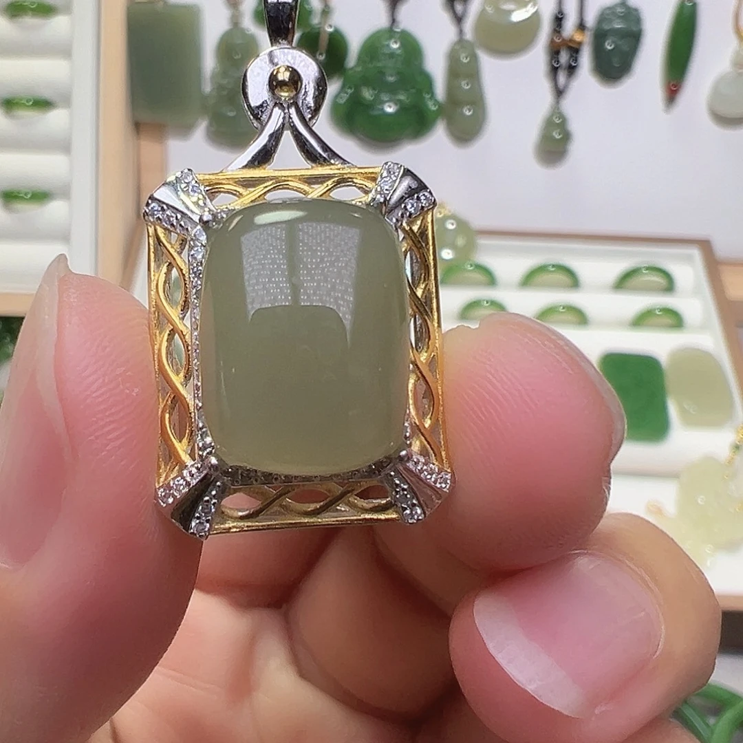 颈饰银S925镀金镶嵌和田玉