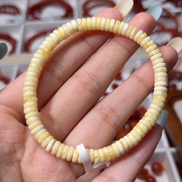 琥珀未镶嵌手链精工直切药片蜜蜡5.5mm