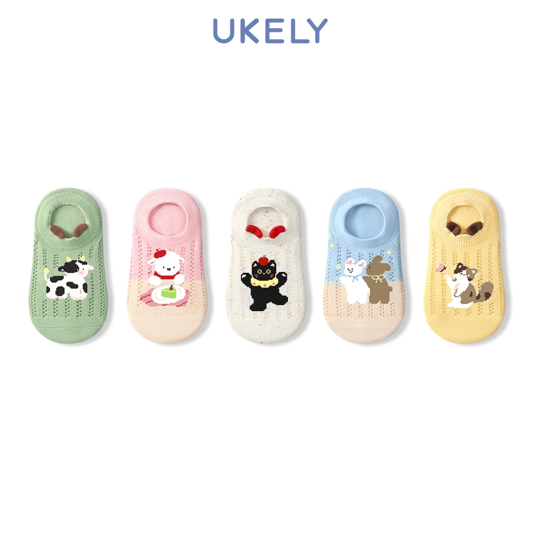 优可力袜子儿童船袜防滑不掉跟夏薄款2025新款网眼袜女童宝宝短袜