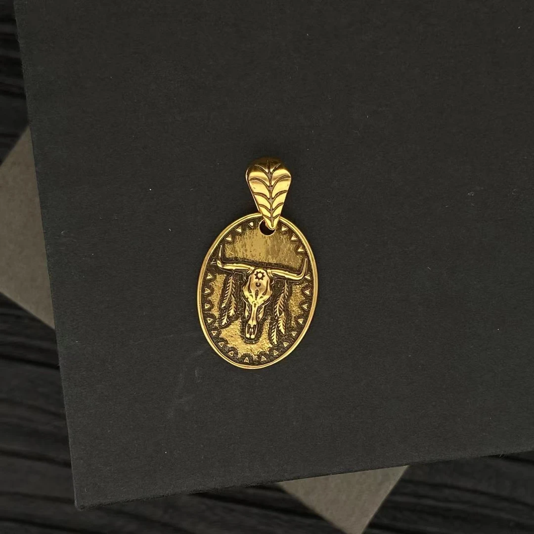 吊坠925银 A090古金小众个性复古牦牛牌银吊坠古法经典