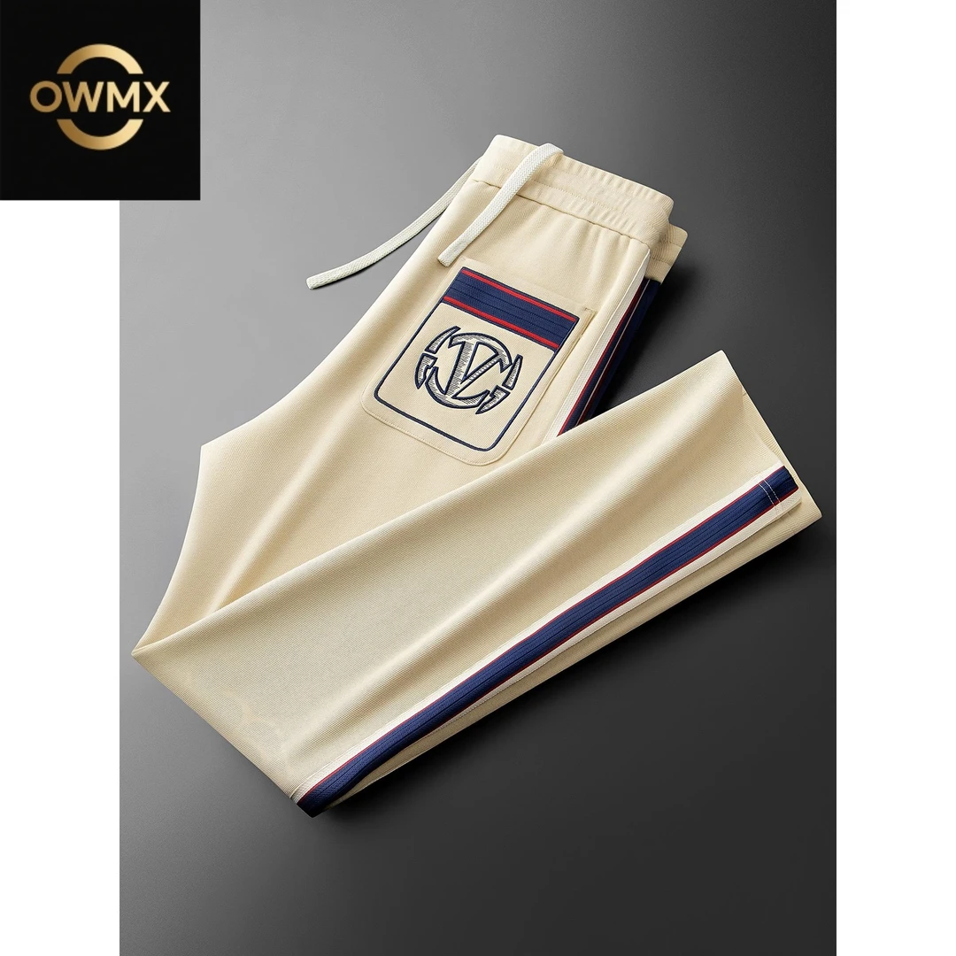 秋季时尚轻奢太空棉撞色刺绣休闲裤男士高端修身直筒运动卫裤男款