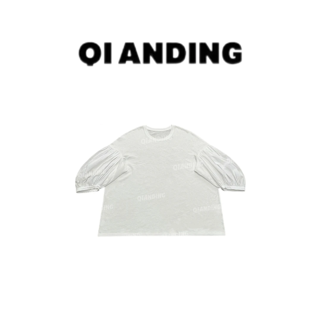 【QIANDING】纯棉圆领短袖宽松灯笼袖T恤A25237