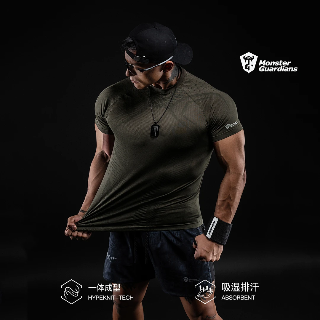 MonsterGuardians男子春夏一体编织吸湿排汗健身训练短袖运动T恤