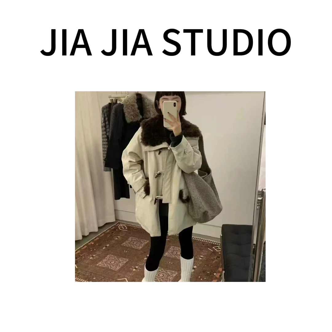 【嘉嘉推荐】牛角扣中长款派克服#5608