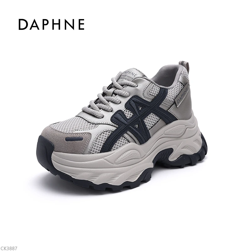 达芙妮网红爆款厚底增高老爹鞋女2025新款透气网面撞色运动休闲鞋