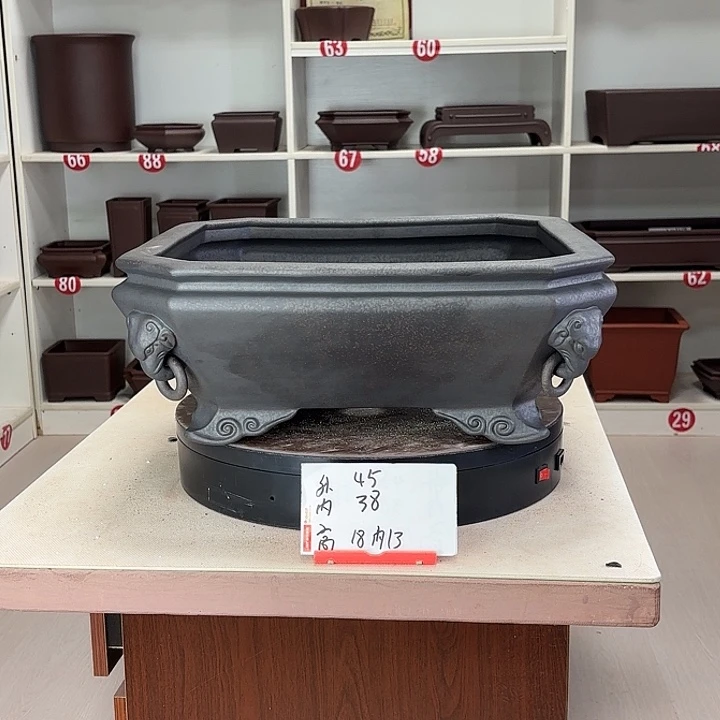 天***豹紫砂花盆两个象头