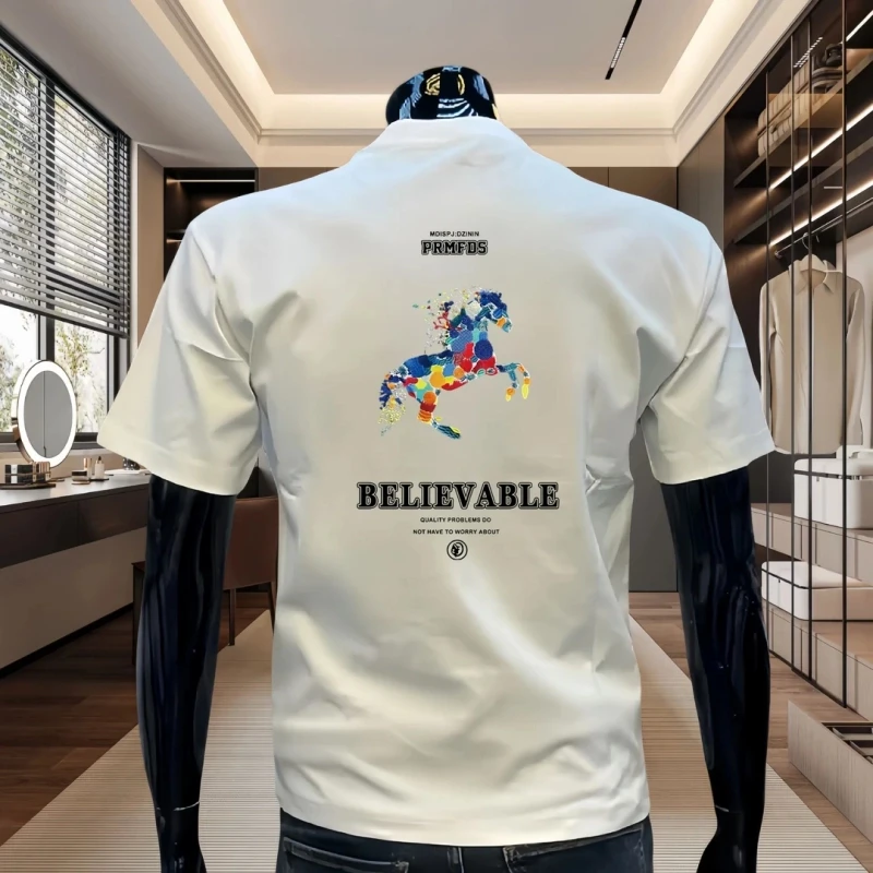 2025新款夏季纯棉短袖T恤男士潮牌印花圆领上衣时尚百搭休闲半袖