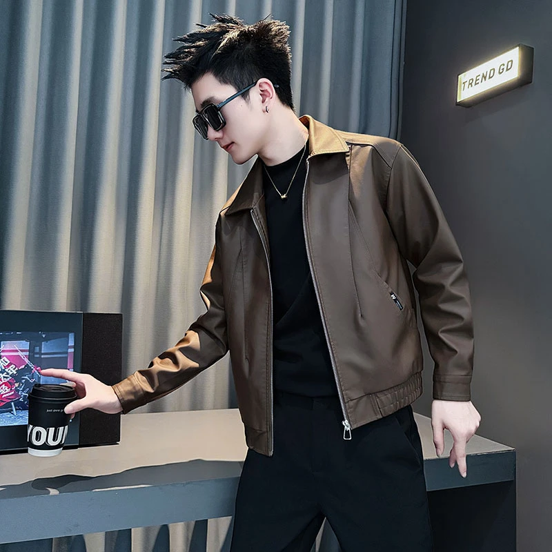 翻领皮衣外套男款秋冬季潮牌男装痞帅皮夹克2025新款秋装短款上衣