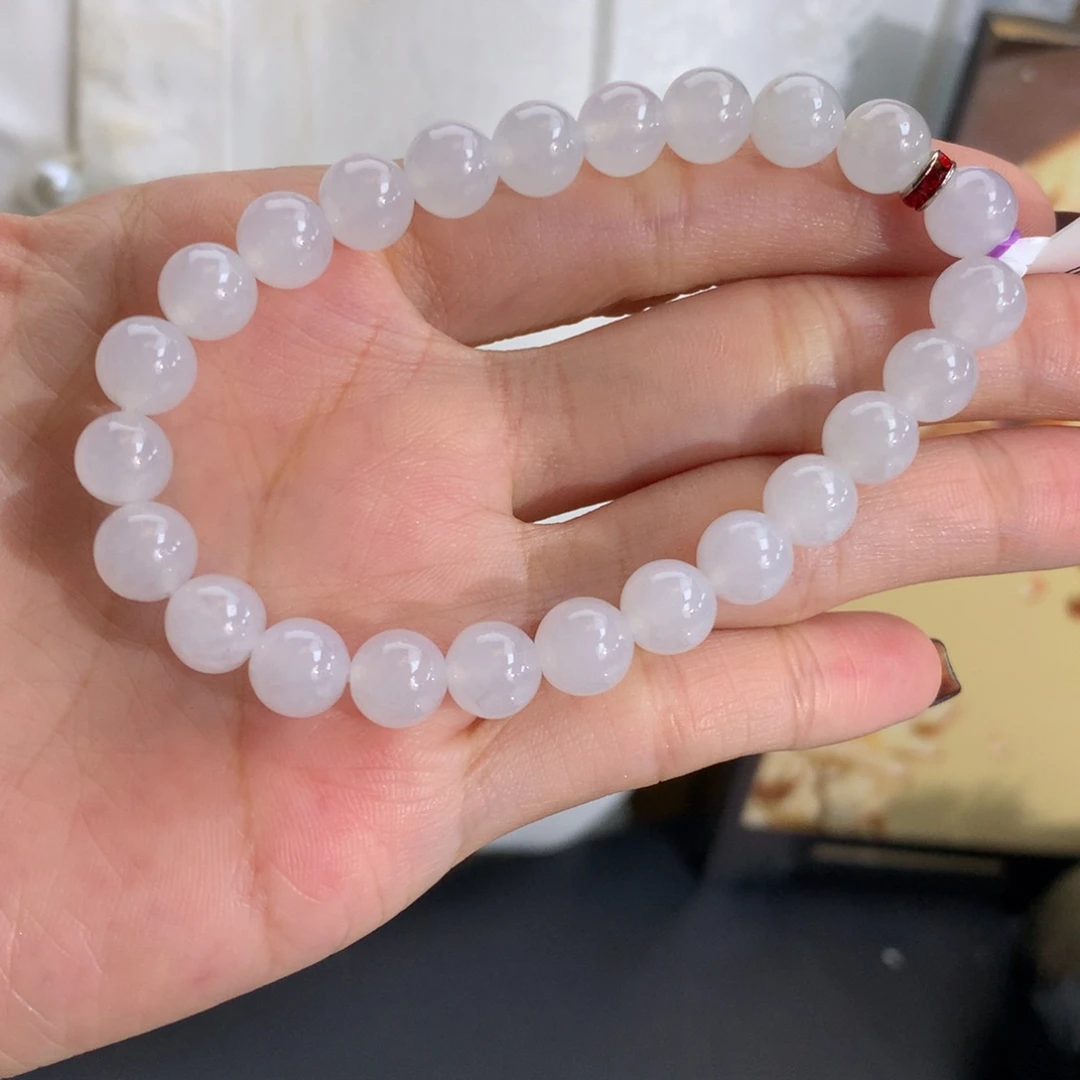 翡翠未镶嵌手串卡7.7冰胶白冰手串