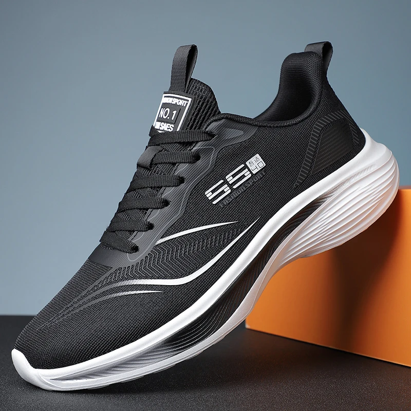 【正品】2025春夏季新款飞织网面透气超轻减震时尚跑鞋休闲跑步男