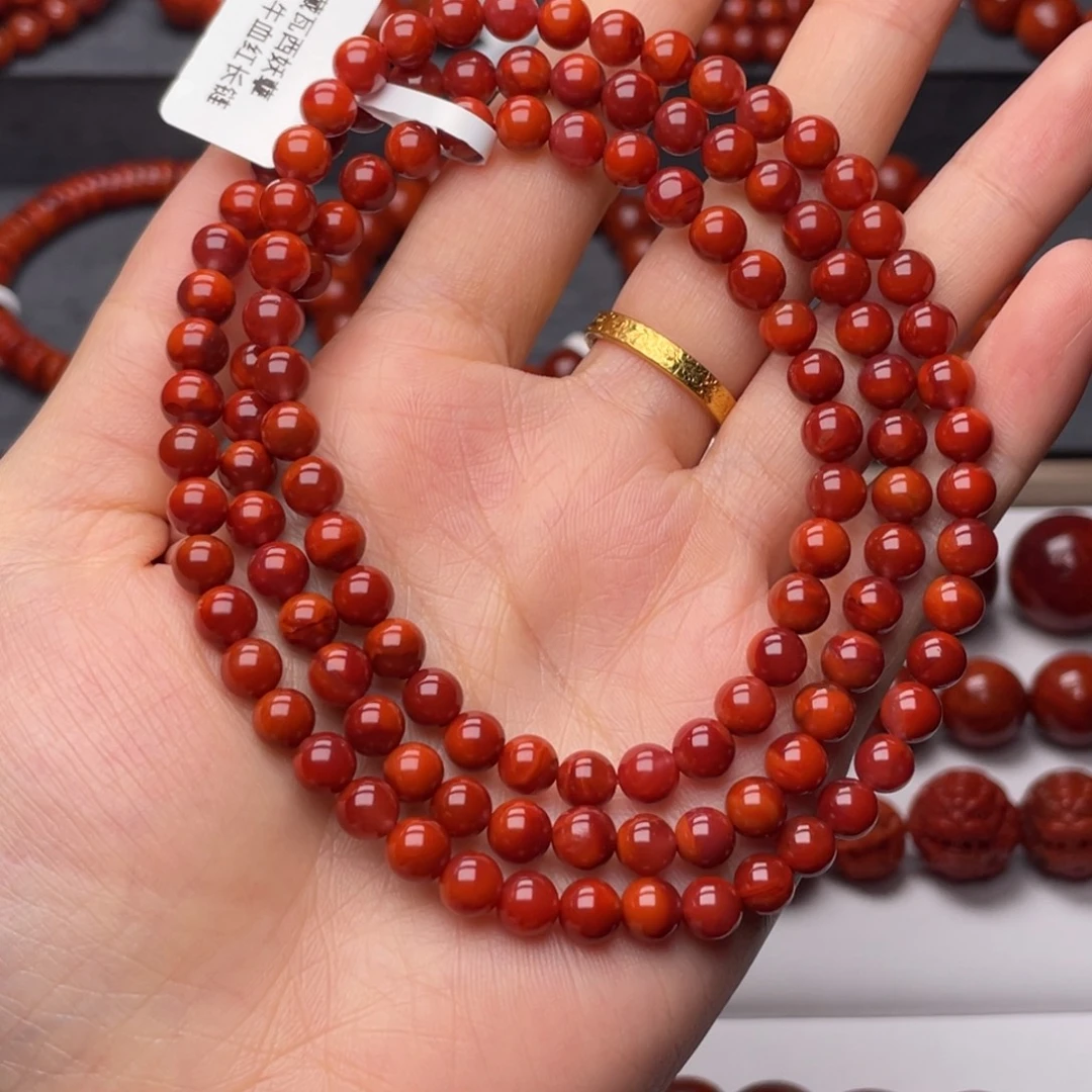 南红玛瑙未镶嵌手串6mm顶品瓦西柿子牛血双色长链