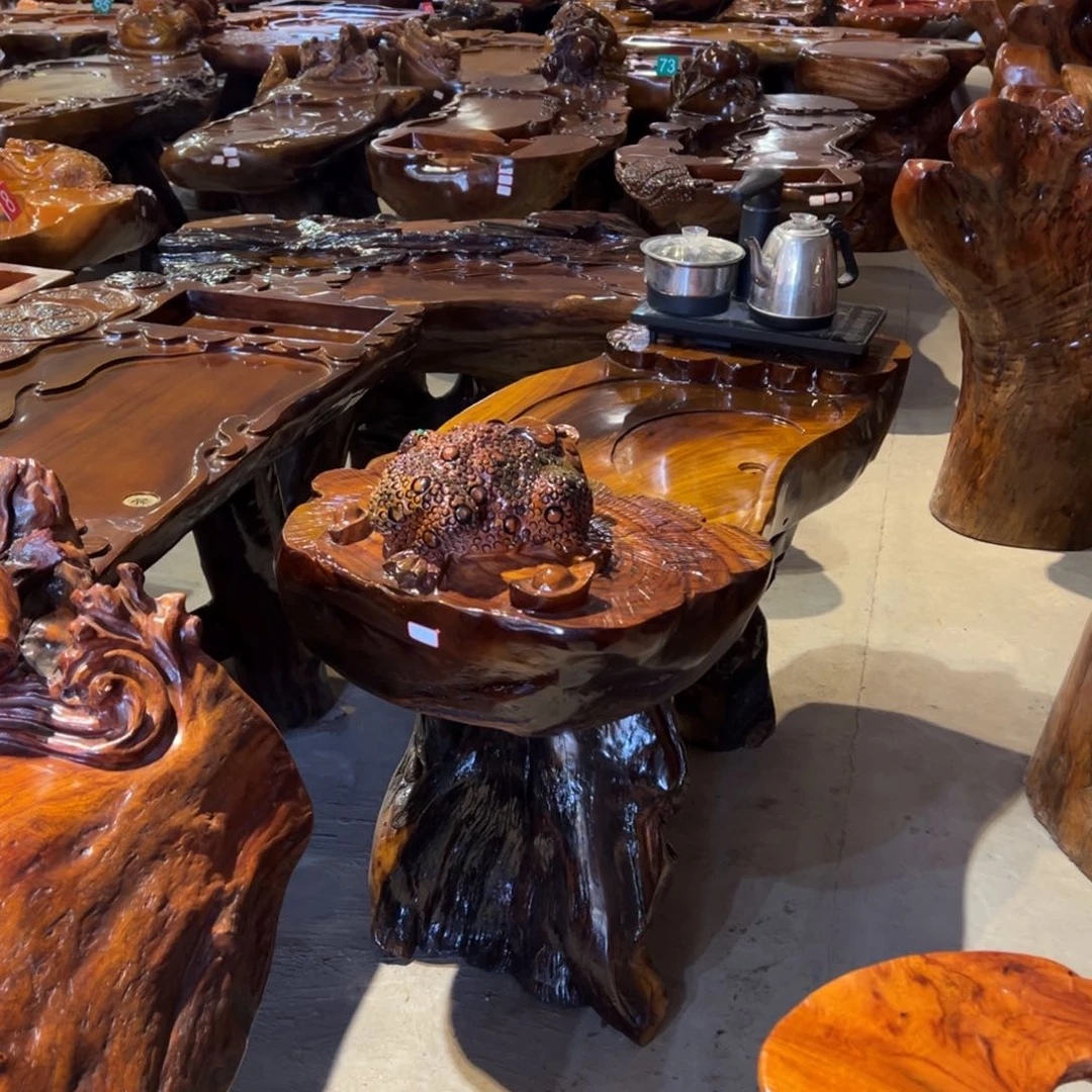 鸡翅木陆****q根雕茶几