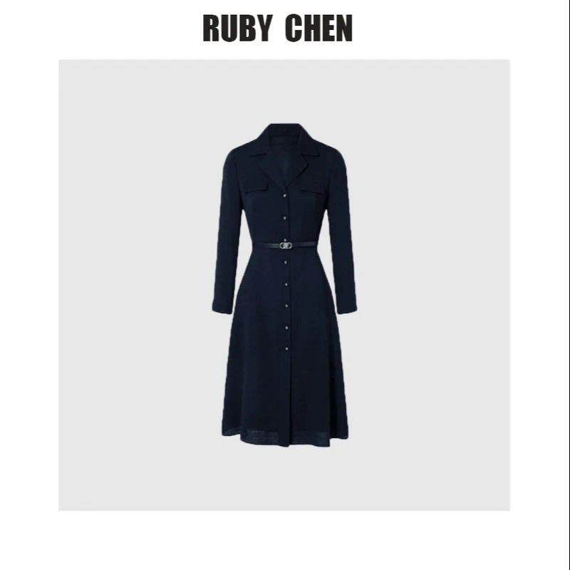 百万~2025春季新款配腰带收腰显瘦复古优雅衬衫连衣裙女