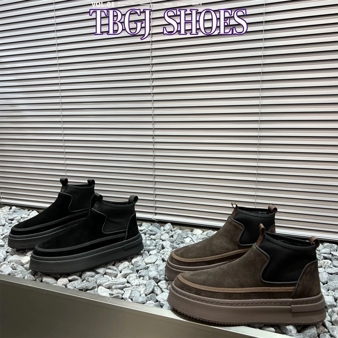 2025欧洲站冬季男士时尚一脚蹬百搭舒适加绒轻便高帮英伦休闲鞋