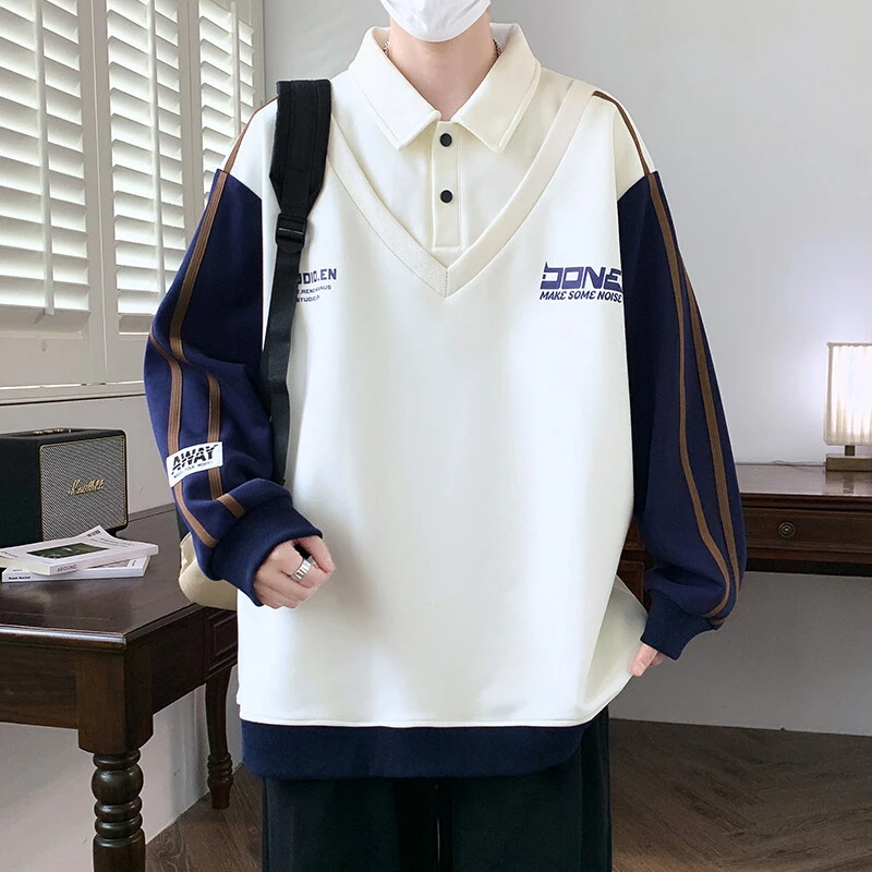 假两件卫衣男士春秋款青少年学生衬衫领长袖T恤潮牌宽松秋季外套