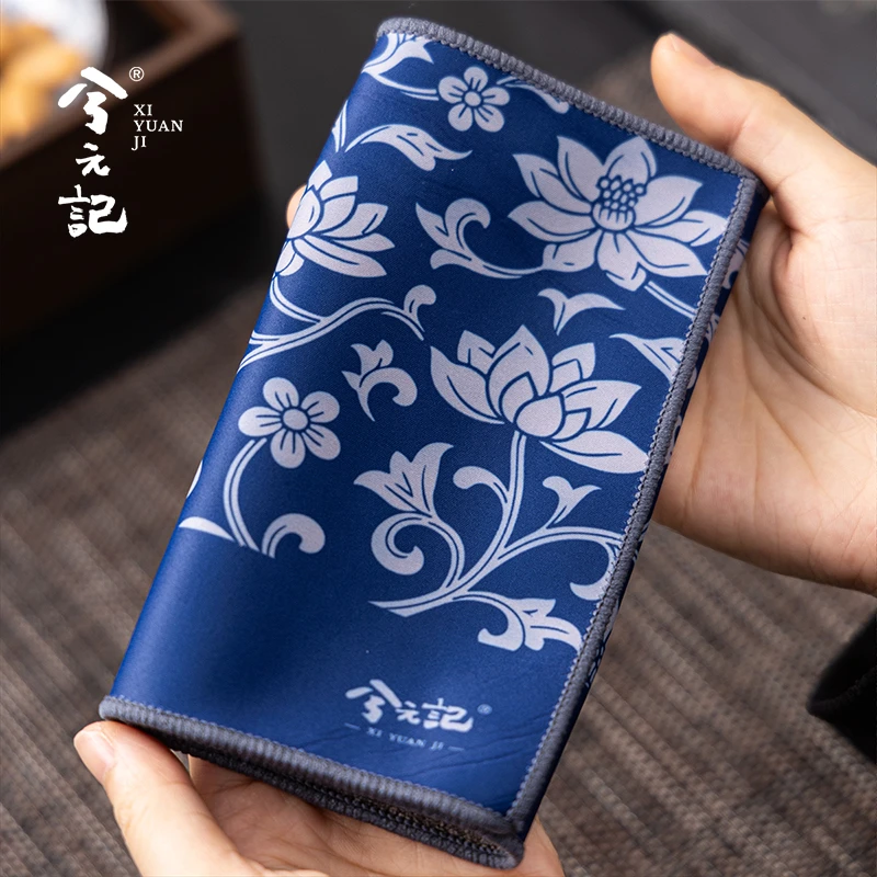 兮元记青花缠枝莲双面茶巾高档吸水茶布茶台抹布茶几桌布茶具配件