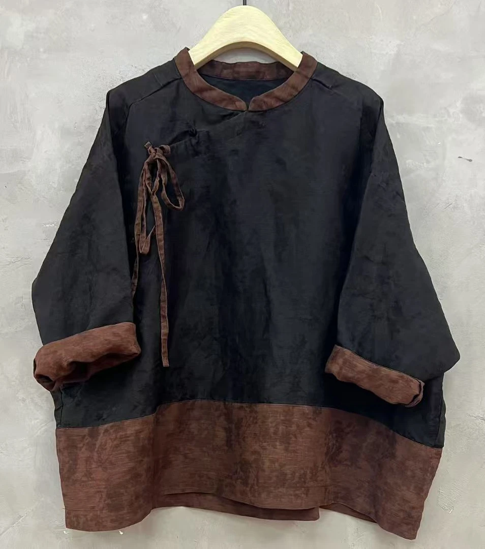 小红分享-古蘭木-立领斜襟盘口套头宽松上衣3662