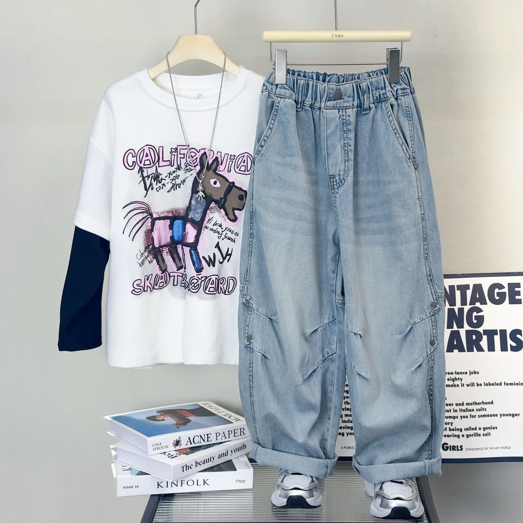 XT25621儿童水洗直筒软牛仔裤春季新款男童休闲韩版中大童百搭