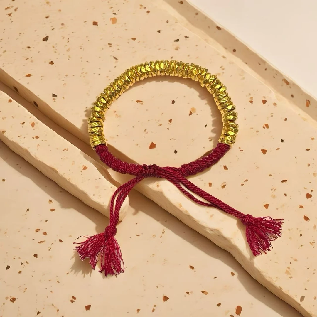 足金盘缠编织红绳手串 约卡6-7mm