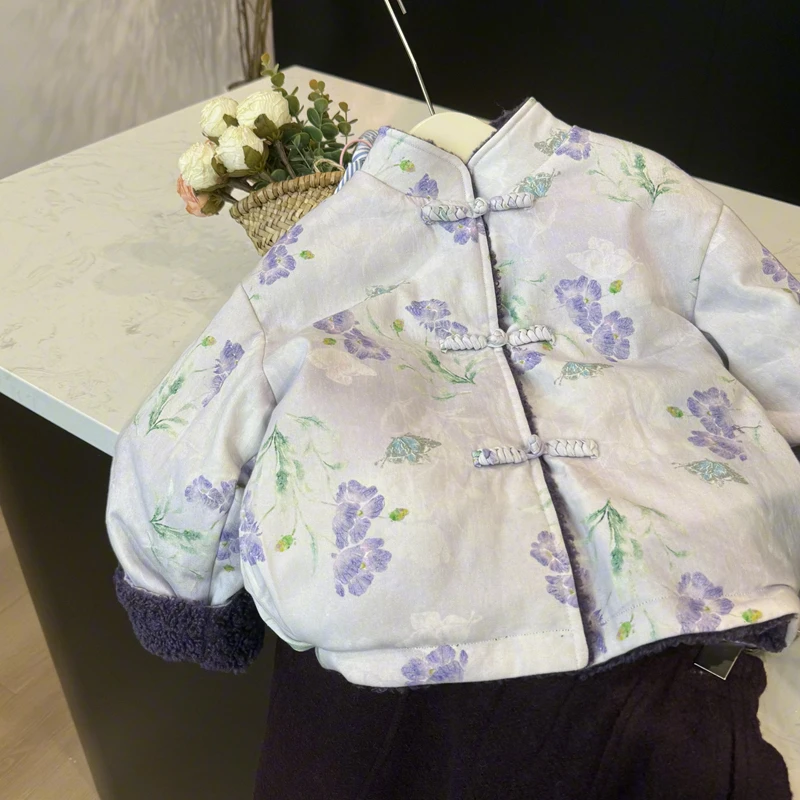 现货leomama【虞美人】女童国风外套冬新中式盘扣气质棉服两面穿