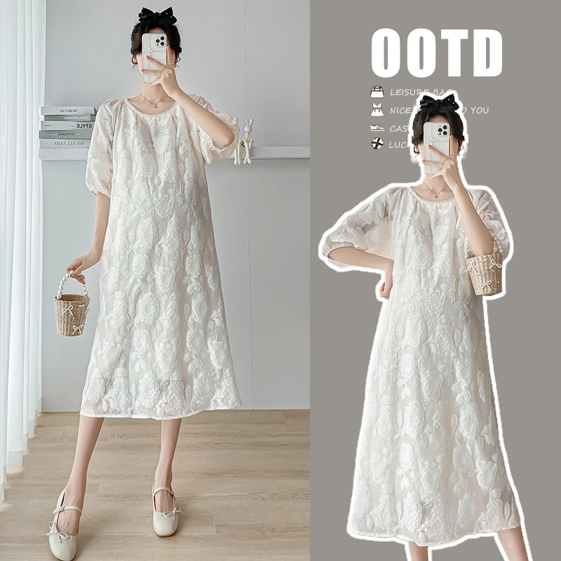 R215#3.4 法式提花宽松高级感优雅气质通勤孕妇连衣裙