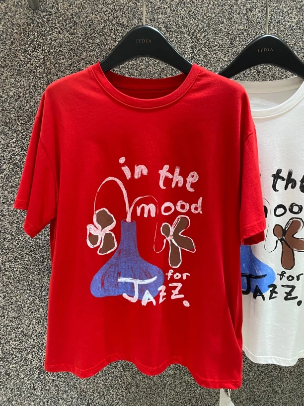 君羊#2595夏季福利高品质花朵印花短袖上衣，衣长：68cm